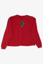 Vintage Red Holiday Lodge Trees Ugly Christmas Cardigan (1990s)