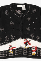Vintage Black White Stag Penguins Ugly Christmas Cardigan (1990s)