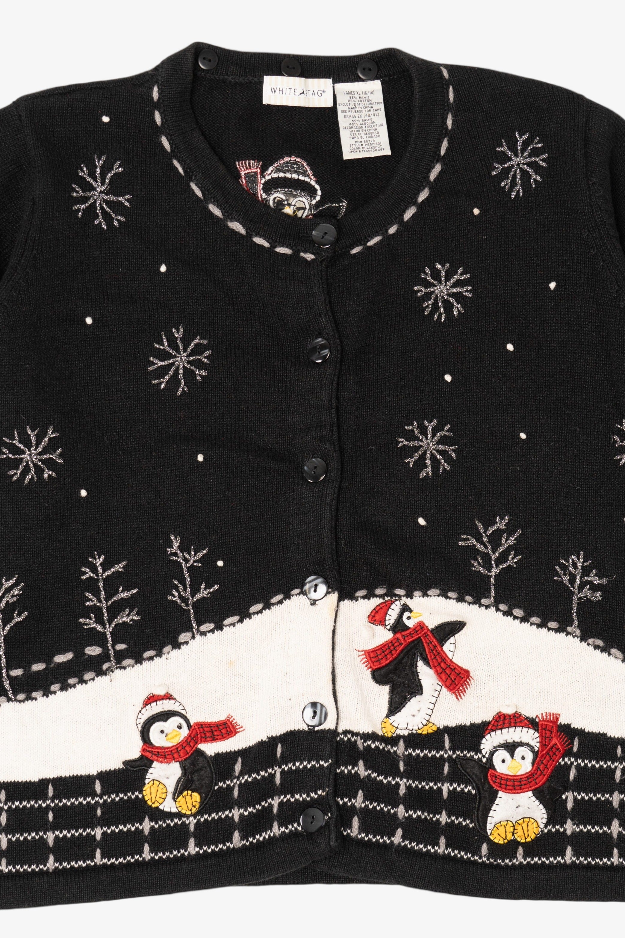 Vintage Black White Stag Penguins Ugly Christmas Cardigan (1990s)