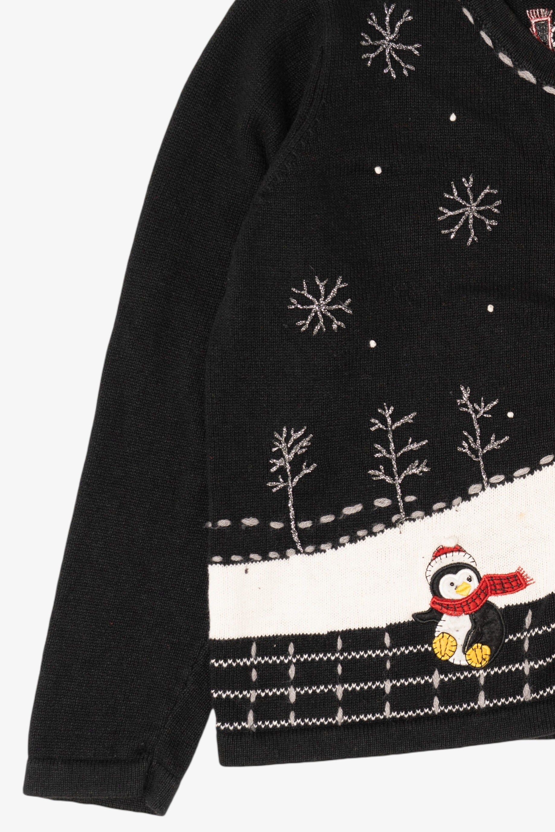 Vintage Black White Stag Penguins Ugly Christmas Cardigan (1990s)