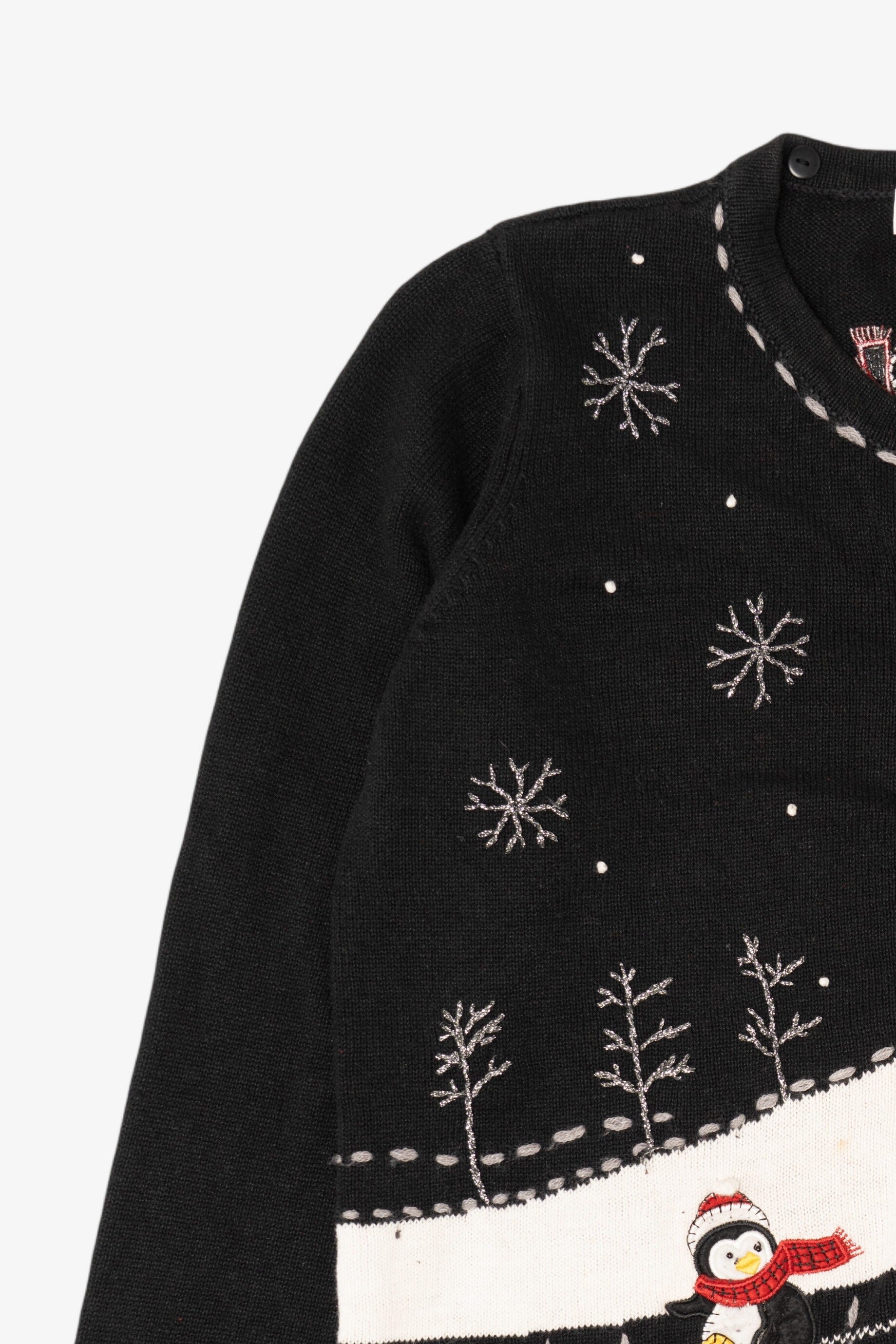 Vintage Black White Stag Penguins Ugly Christmas Cardigan (1990s)