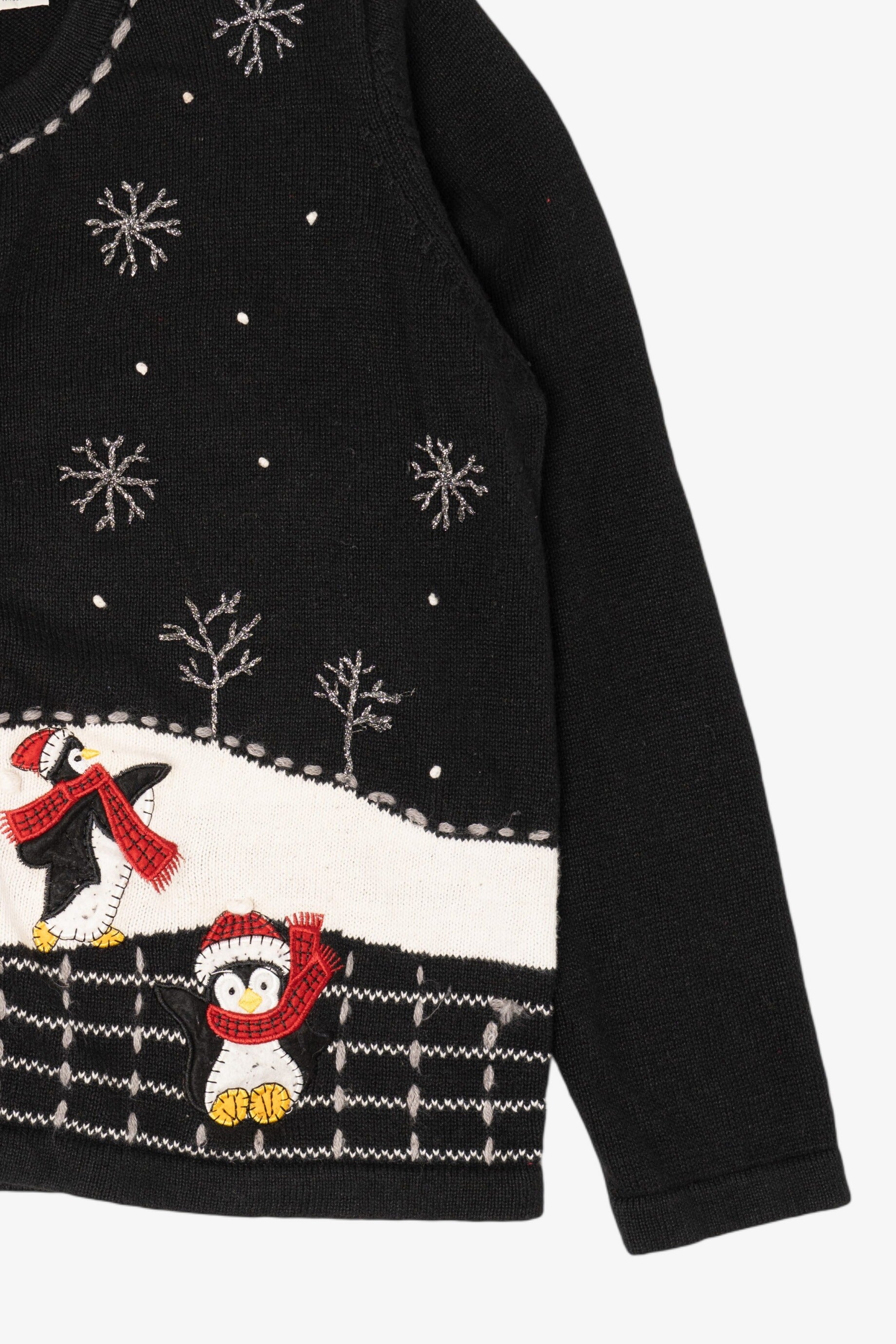 Vintage Black White Stag Penguins Ugly Christmas Cardigan (1990s)