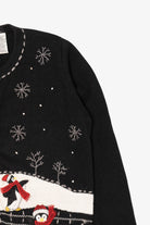 Vintage Black White Stag Penguins Ugly Christmas Cardigan (1990s)