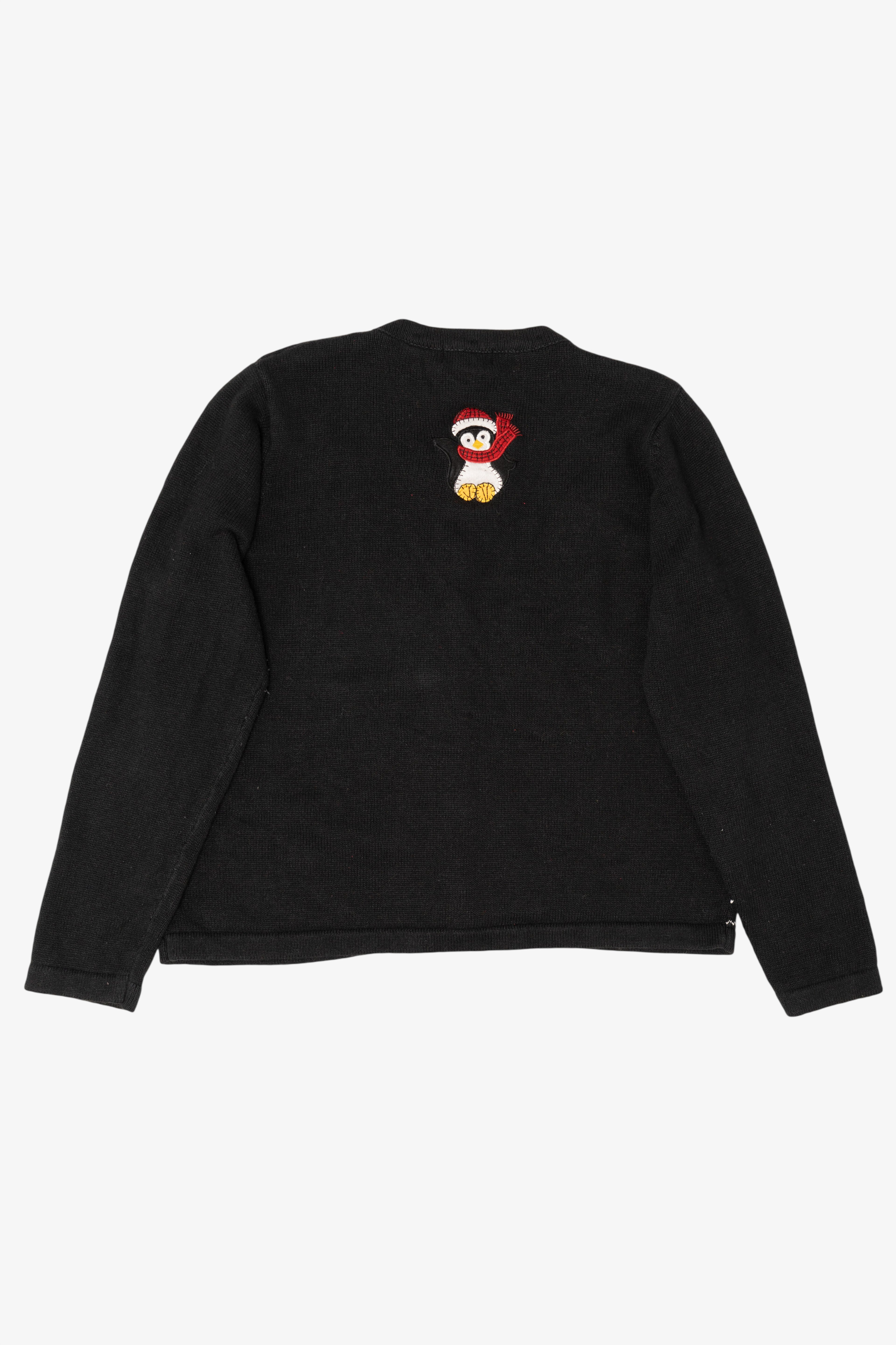 Vintage Black White Stag Penguins Ugly Christmas Cardigan (1990s)