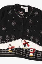 Vintage Black White Stag Penguins Ugly Christmas Cardigan (1990s)