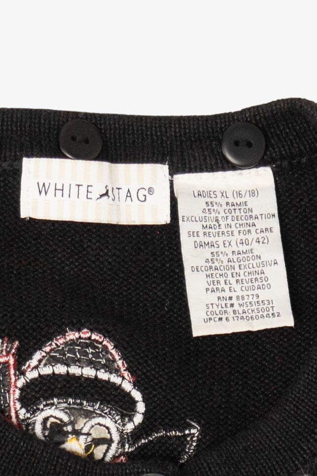 Vintage Black White Stag Penguins Ugly Christmas Cardigan (1990s)