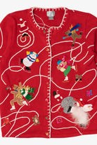 Vintage Red Berek Ice Skating Ugly Christmas Cardigan (1990s)
