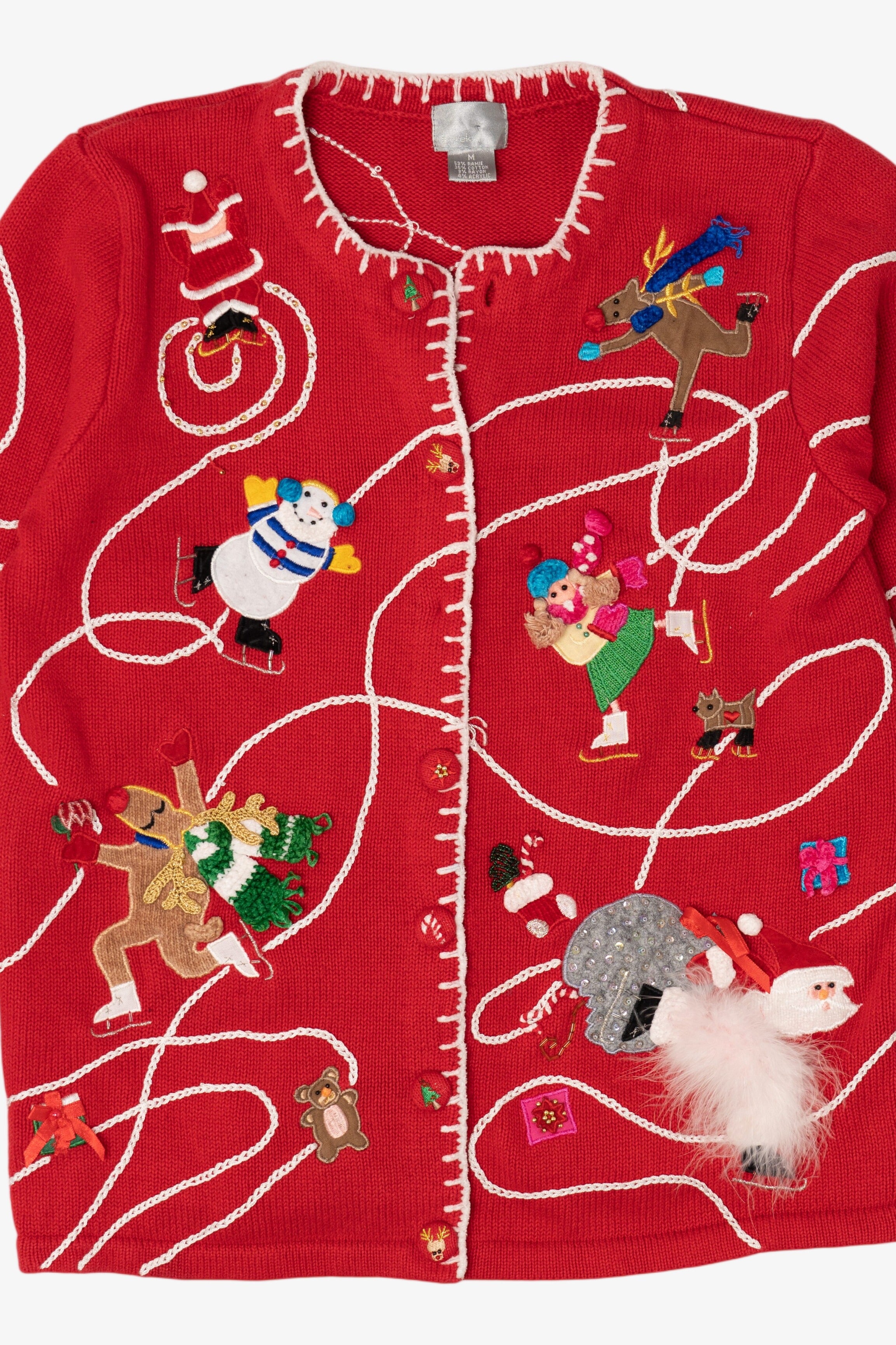 Vintage Red Berek Ice Skating Ugly Christmas Cardigan (1990s)