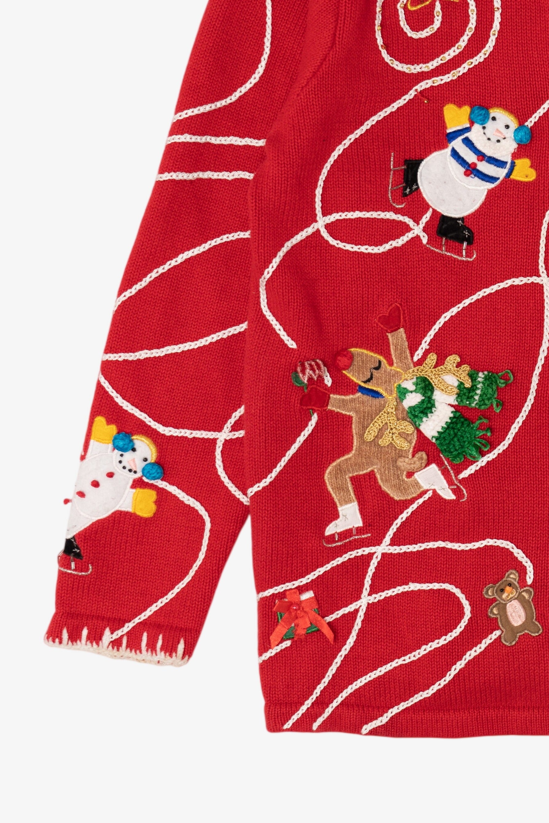 Vintage Red Berek Ice Skating Ugly Christmas Cardigan (1990s)