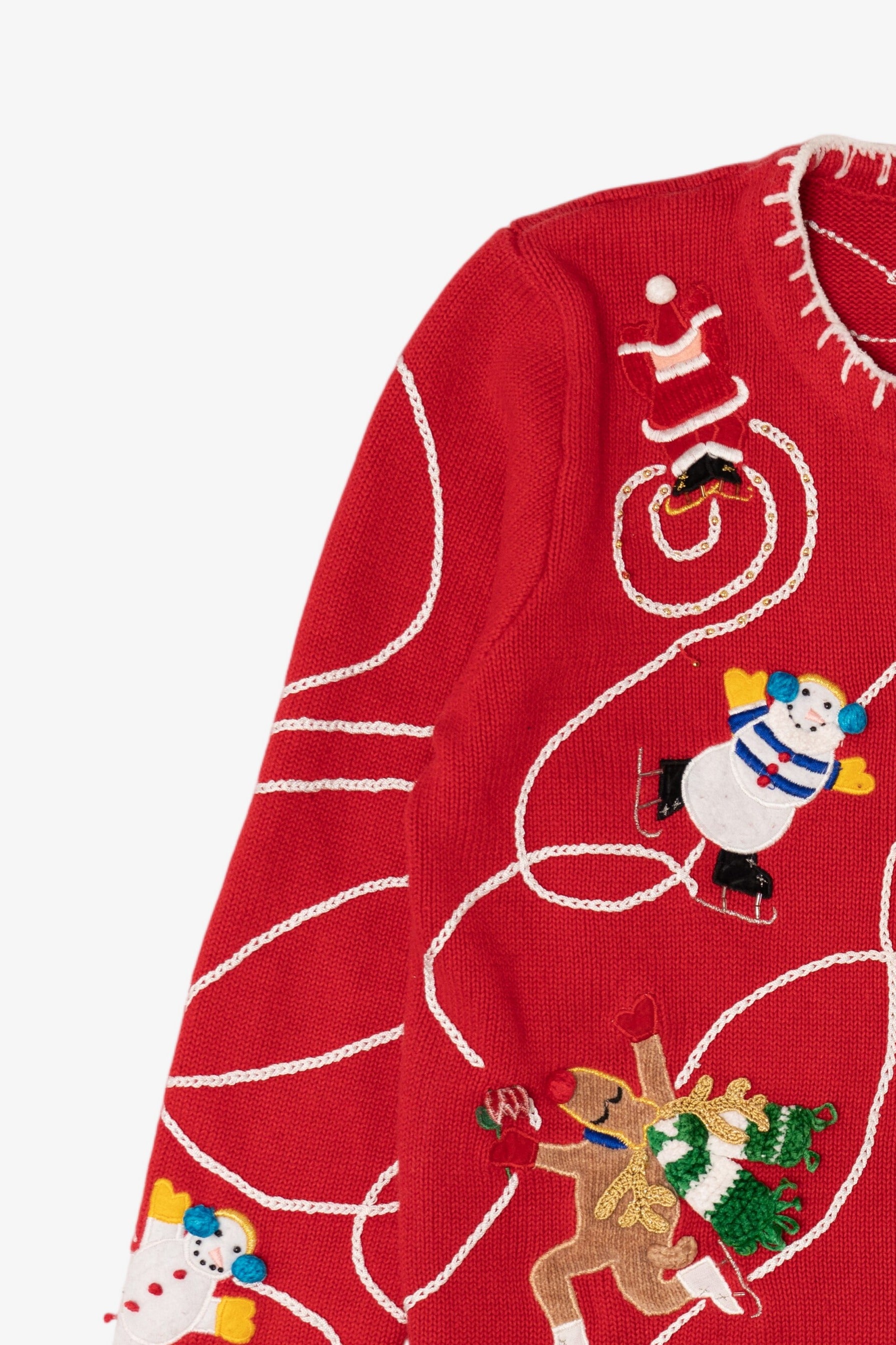 Vintage Red Berek Ice Skating Ugly Christmas Cardigan (1990s)