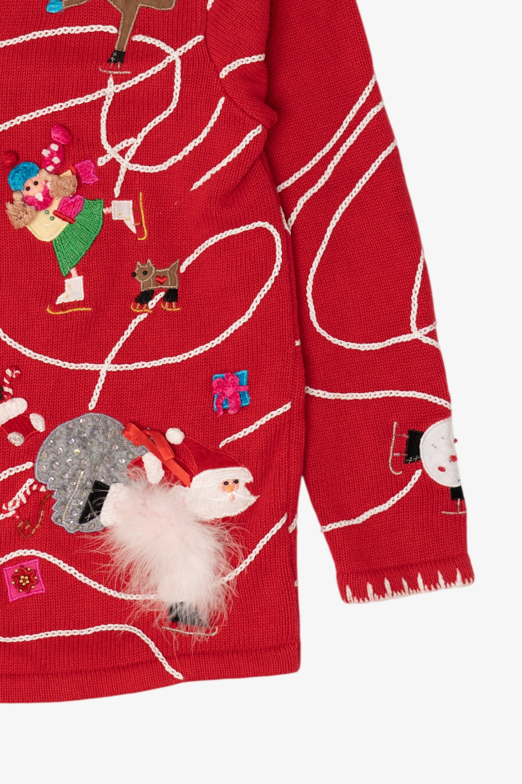 Vintage Red Berek Ice Skating Ugly Christmas Cardigan (1990s)