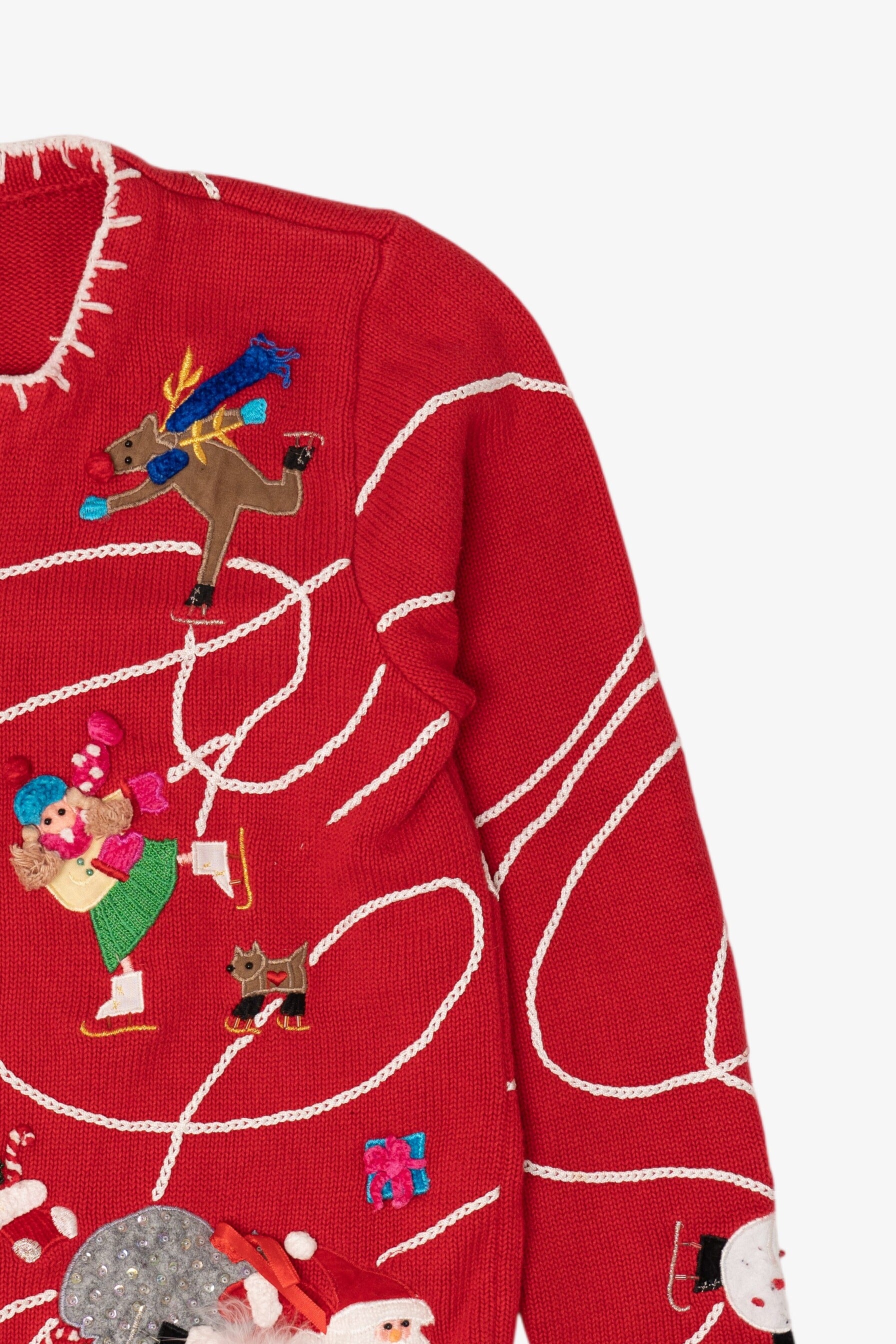 Vintage Red Berek Ice Skating Ugly Christmas Cardigan (1990s)