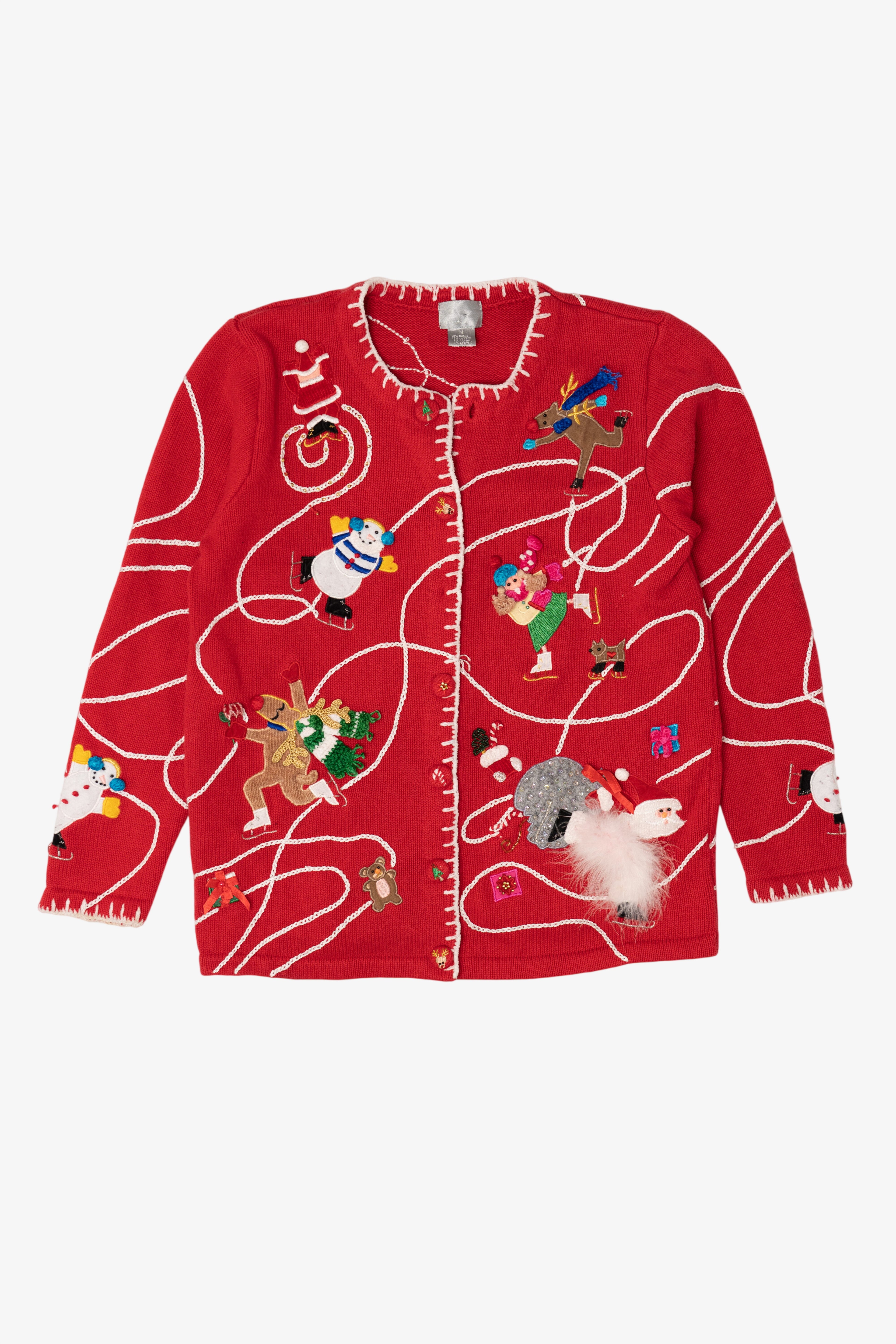 Vintage Red Berek Ice Skating Ugly Christmas Cardigan (1990s)