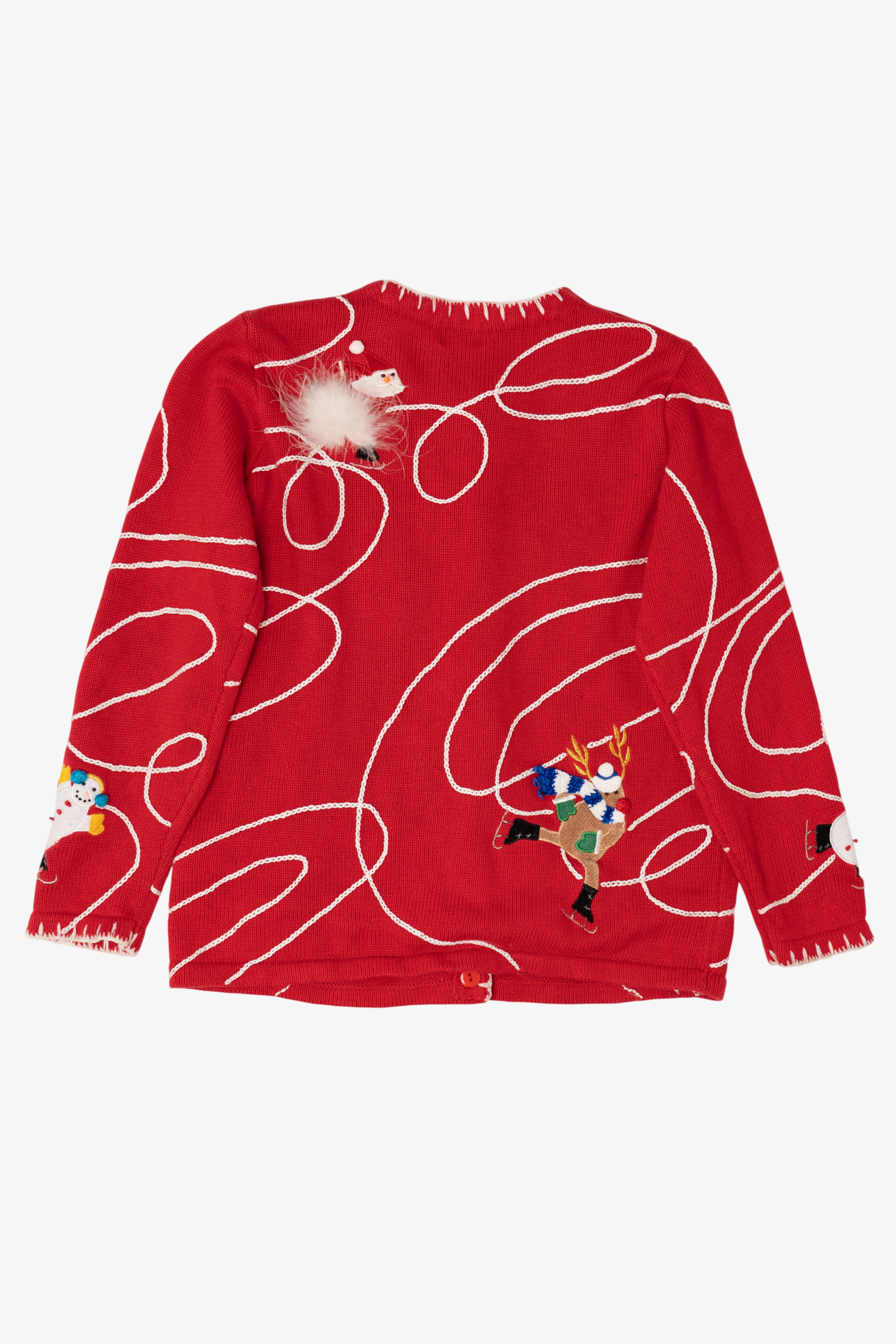 Vintage Red Berek Ice Skating Ugly Christmas Cardigan (1990s)