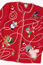 Vintage Red Berek Ice Skating Ugly Christmas Cardigan (1990s)