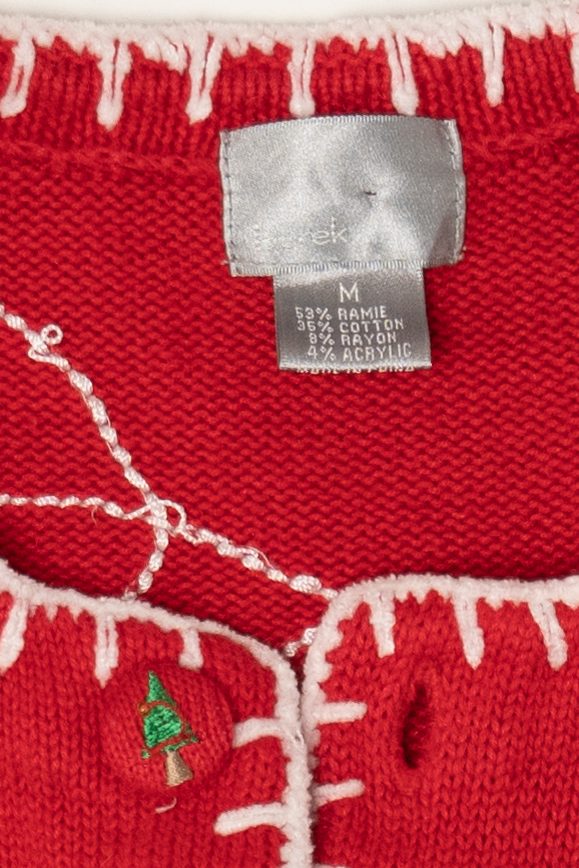 Vintage Red Berek Ice Skating Ugly Christmas Cardigan (1990s)