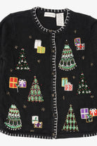 Vintage Black White Stag Trees Ugly Christmas Cardigan (1990s)