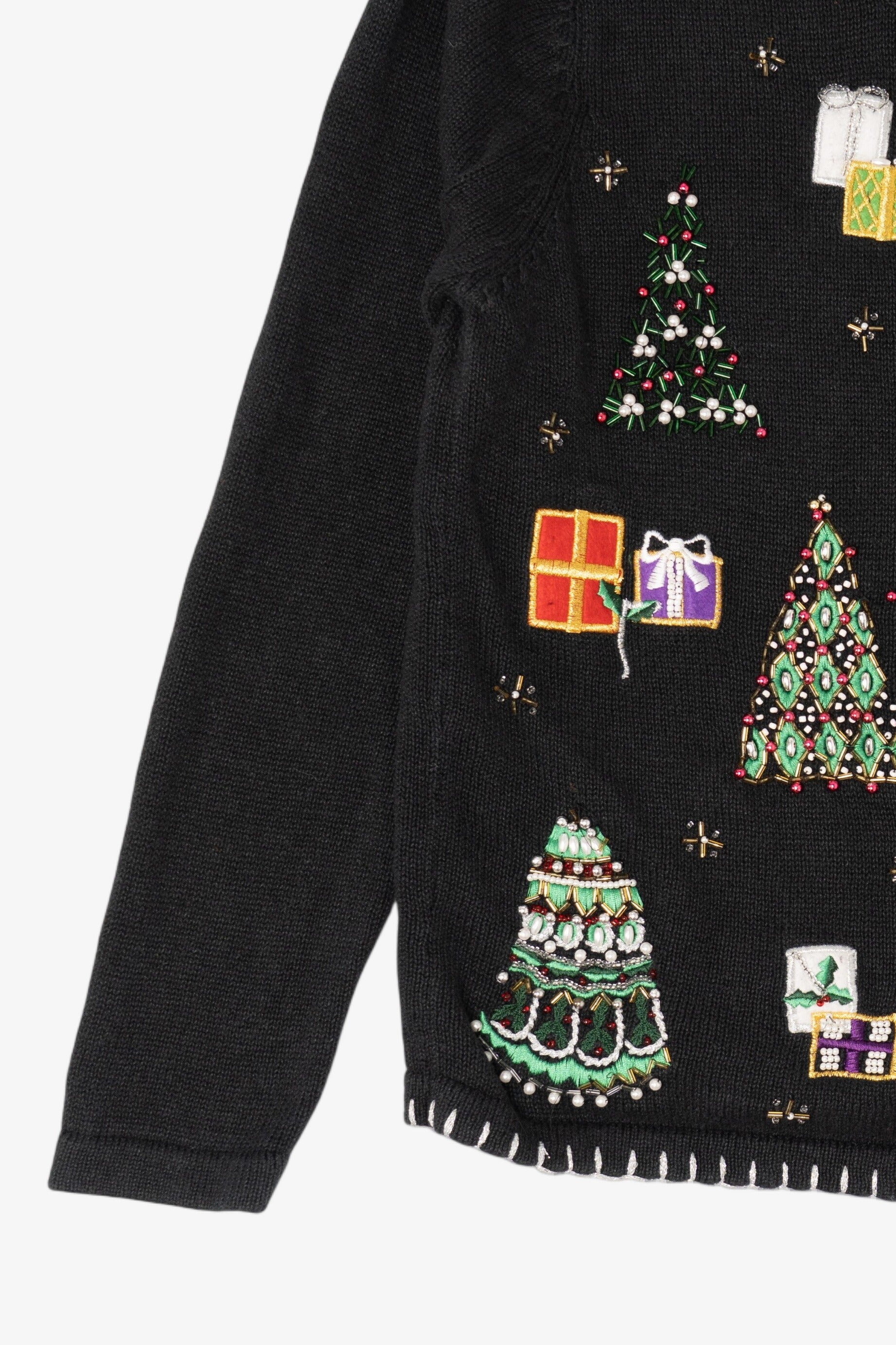 Vintage Black White Stag Trees Ugly Christmas Cardigan (1990s)