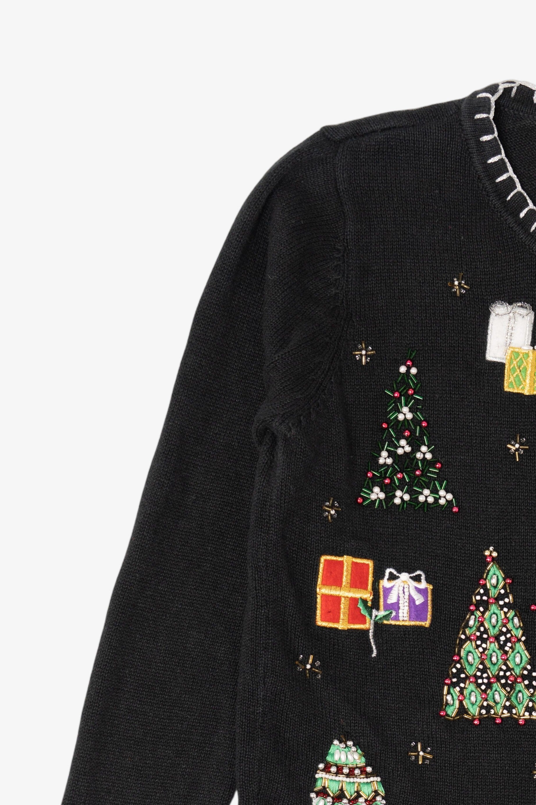 Vintage Black White Stag Trees Ugly Christmas Cardigan (1990s)