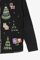 Vintage Black White Stag Trees Ugly Christmas Cardigan (1990s)