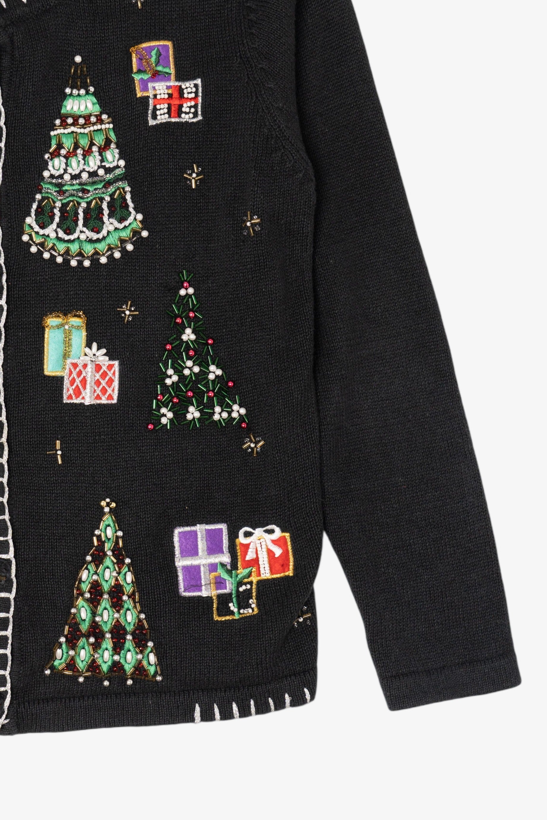 Vintage Black White Stag Trees Ugly Christmas Cardigan (1990s)