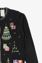 Vintage Black White Stag Trees Ugly Christmas Cardigan (1990s)