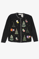 Vintage Black White Stag Trees Ugly Christmas Cardigan (1990s)