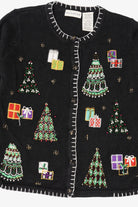 Vintage Black White Stag Trees Ugly Christmas Cardigan (1990s)