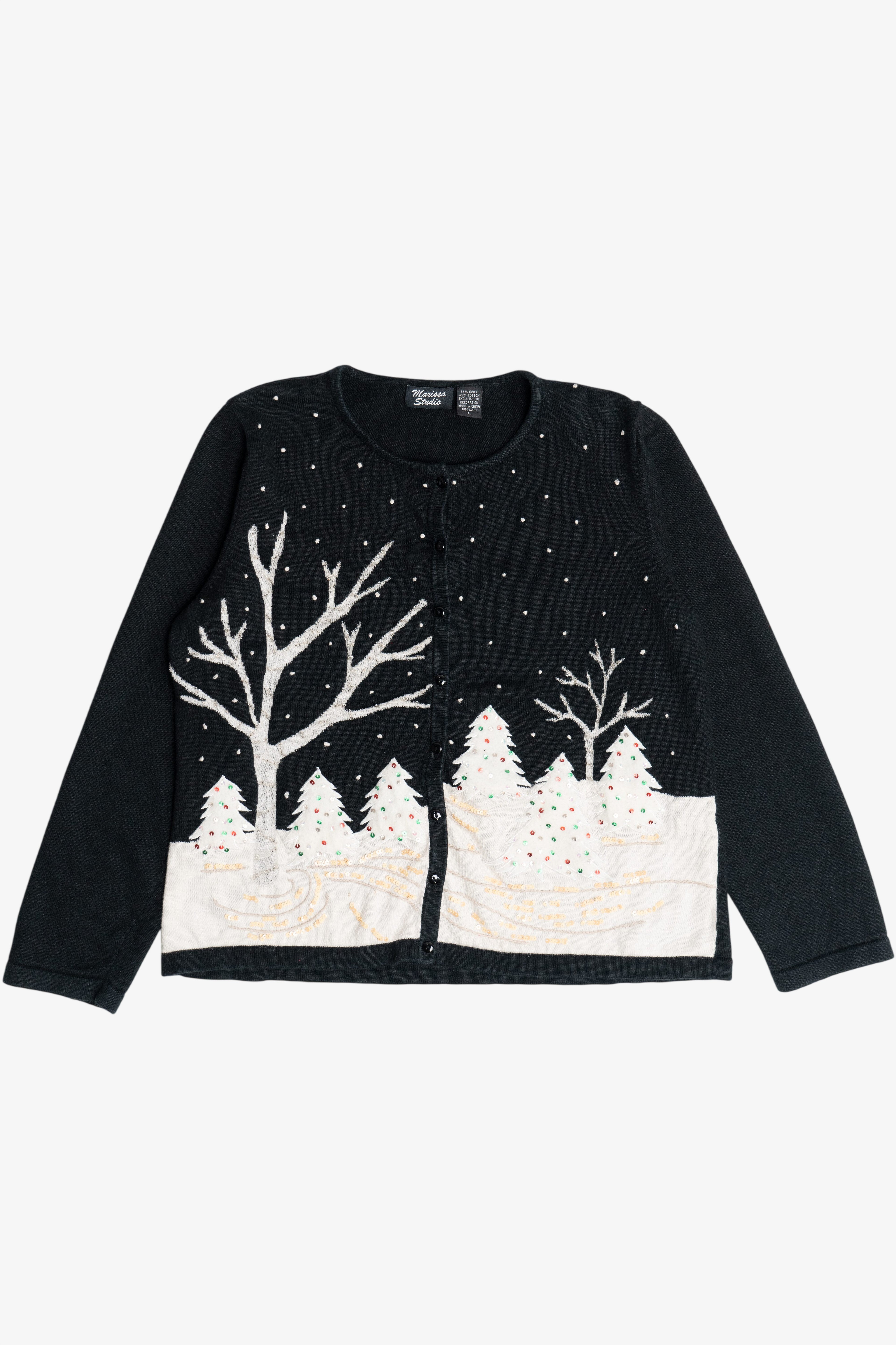 Vintage Snow Landscape Ugly Christmas Cardigan Sweater (2000s)