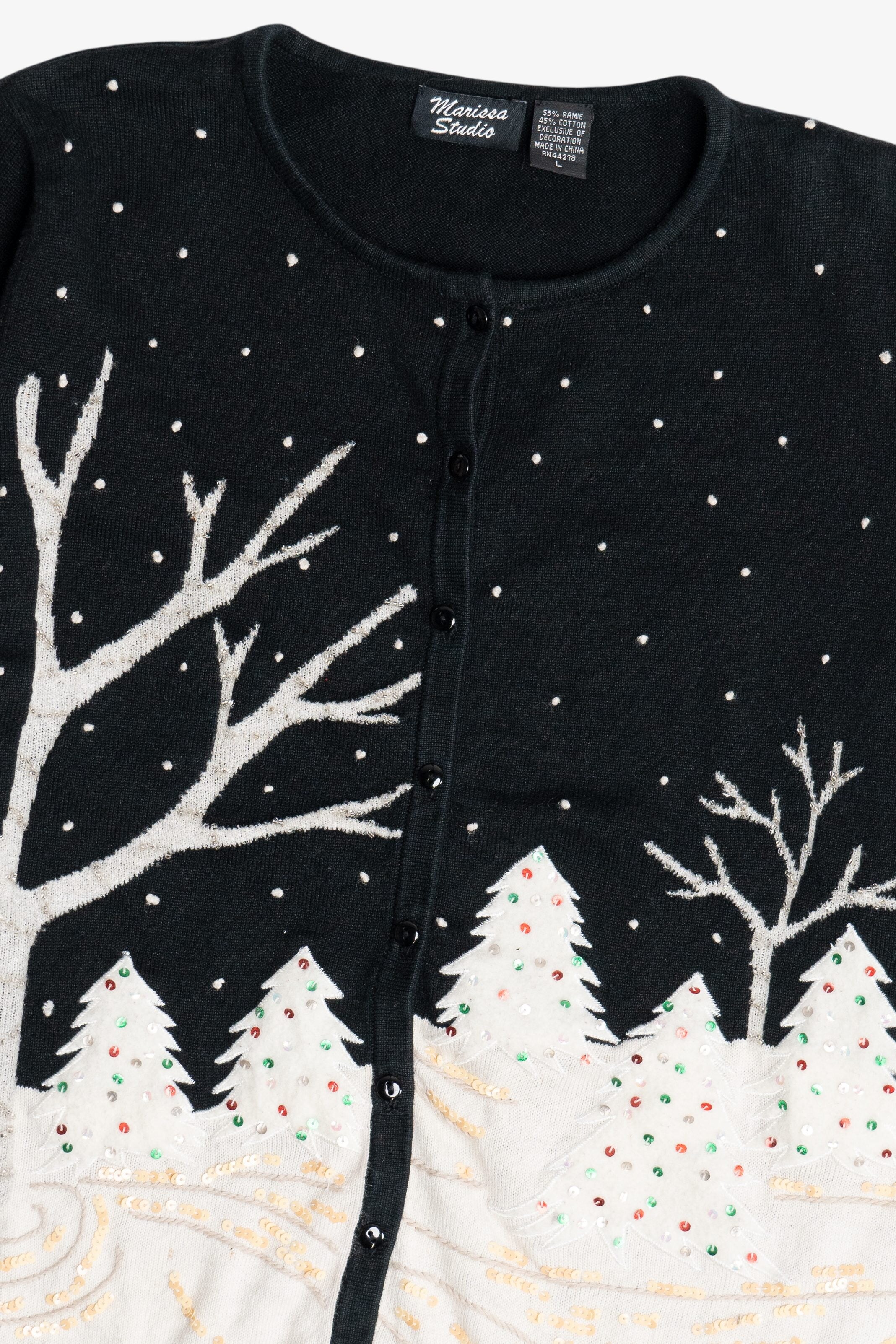 Vintage Snow Landscape Ugly Christmas Cardigan Sweater (2000s)