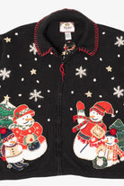 Vintage Black Tiara Snowmen Ugly Christmas Cardigan (2000s)