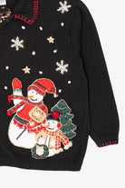 Vintage Black Tiara Snowmen Ugly Christmas Cardigan (2000s)