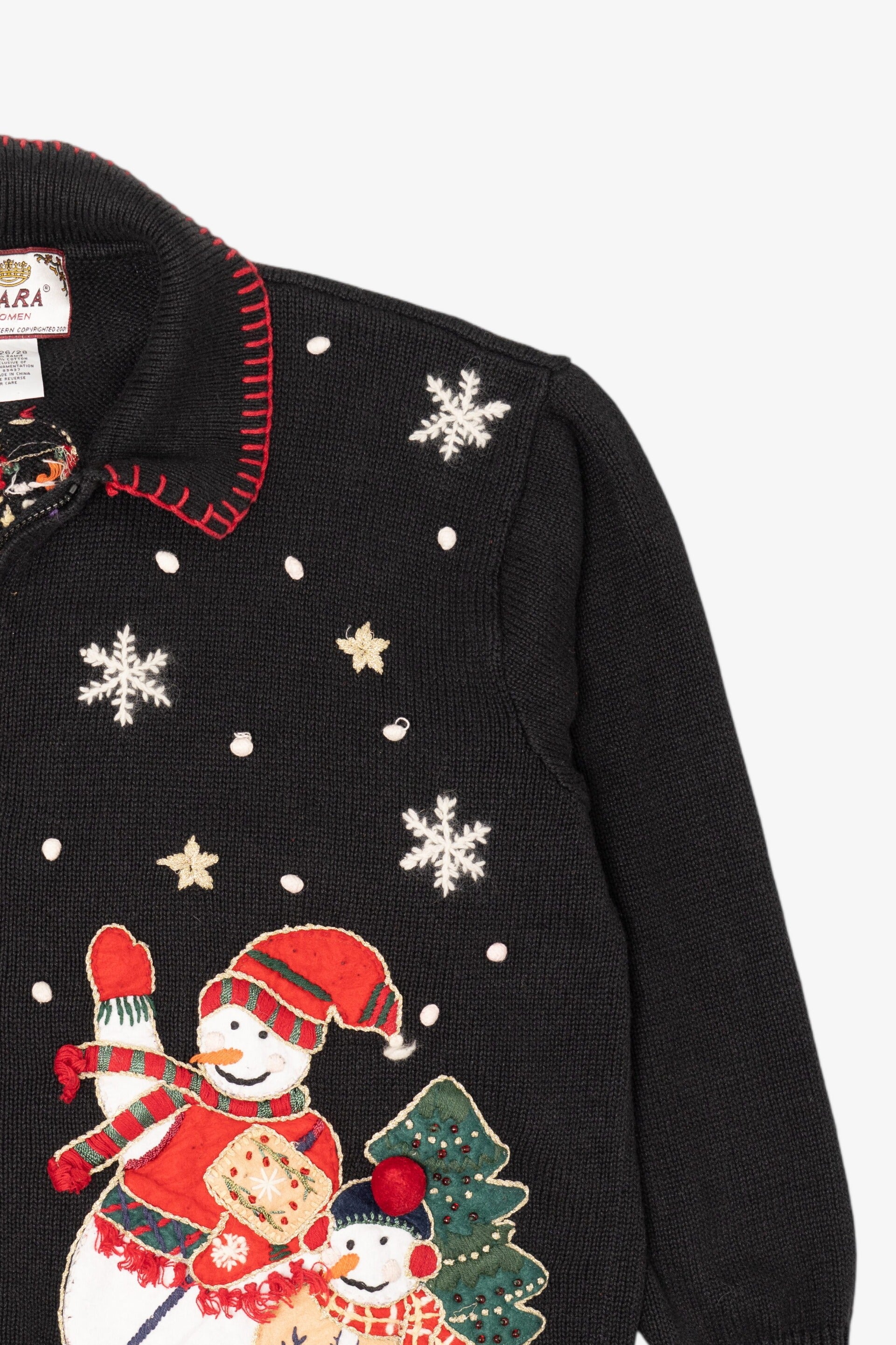 Vintage Black Tiara Snowmen Ugly Christmas Cardigan (2000s)