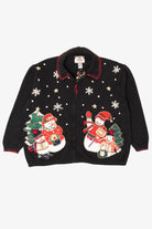 Vintage Black Tiara Snowmen Ugly Christmas Cardigan (2000s)