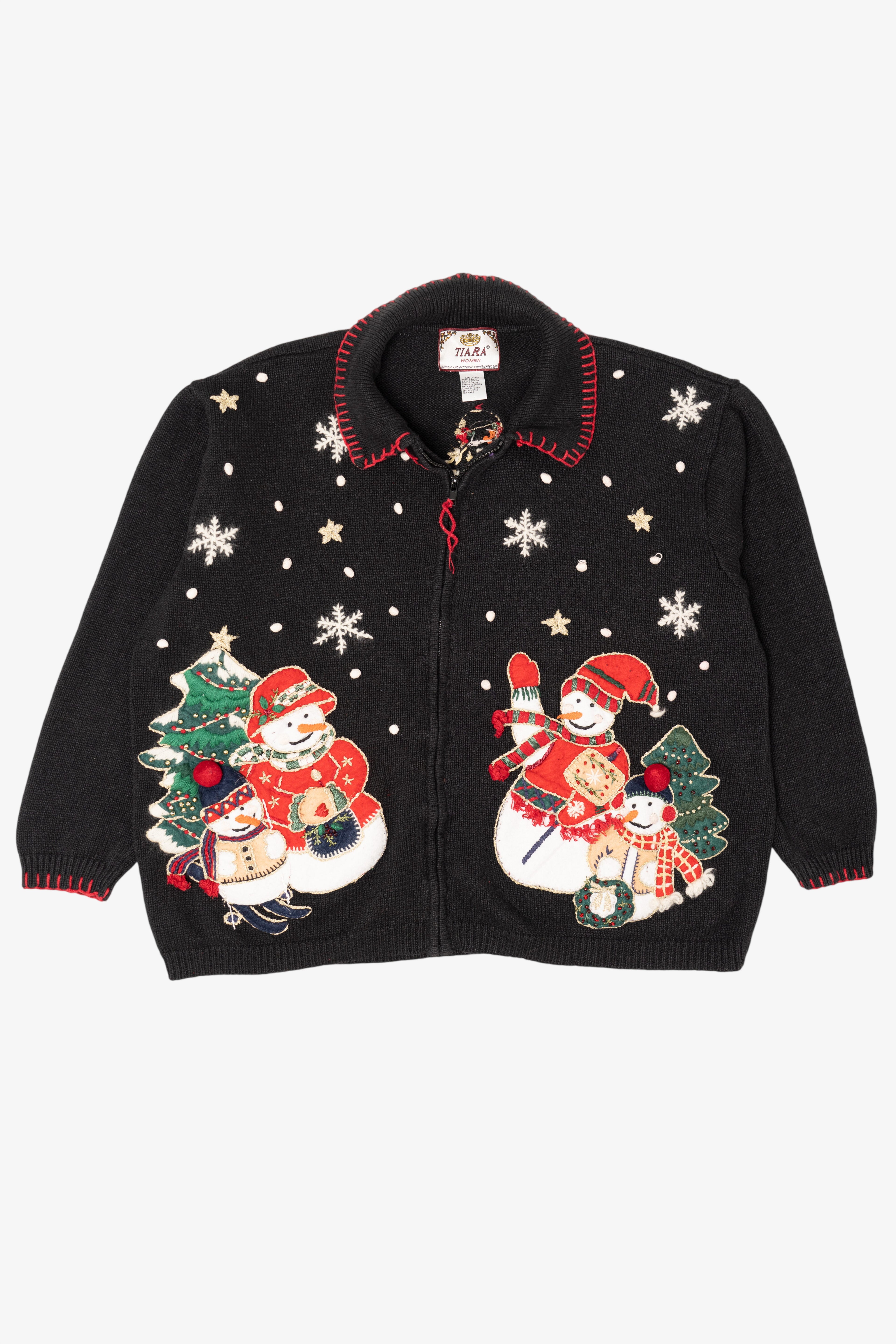 Vintage Black Tiara Snowmen Ugly Christmas Cardigan (2000s)
