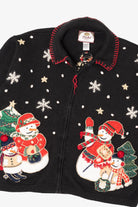Vintage Black Tiara Snowmen Ugly Christmas Cardigan (2000s)