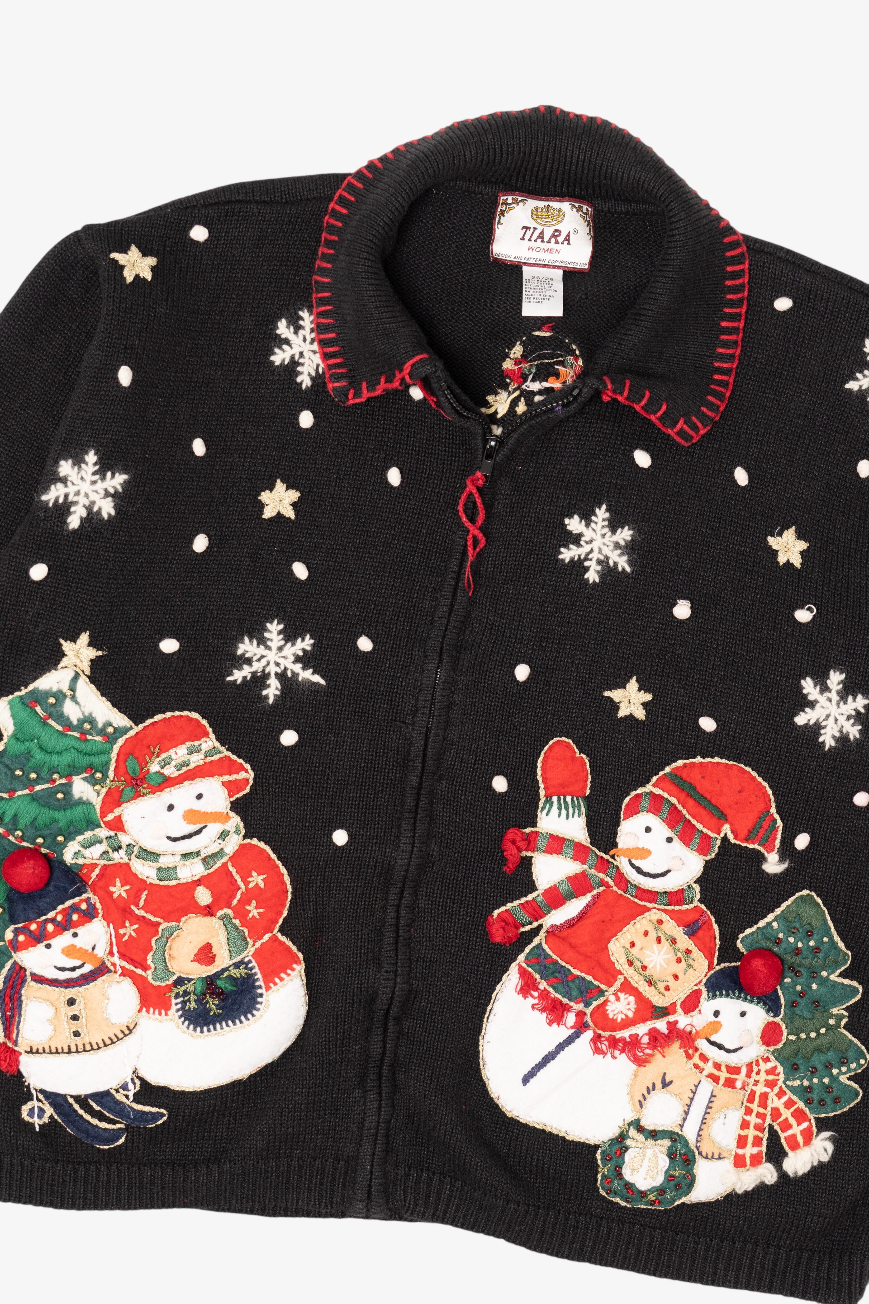 Vintage Black Tiara Snowmen Ugly Christmas Cardigan (2000s)