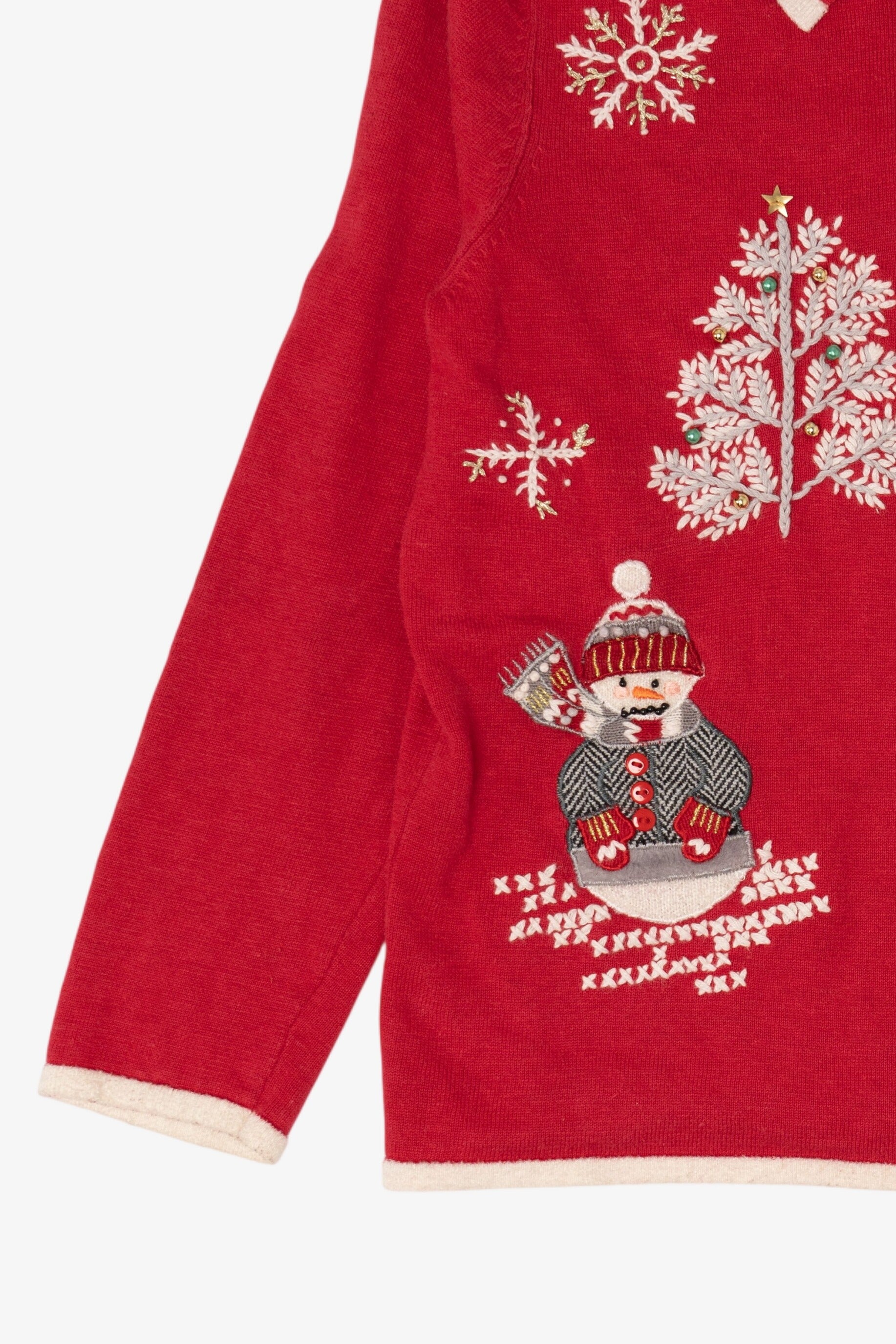 Vintage Red Mercer Street Snowmen Ugly Christmas Cardigan (2000s)