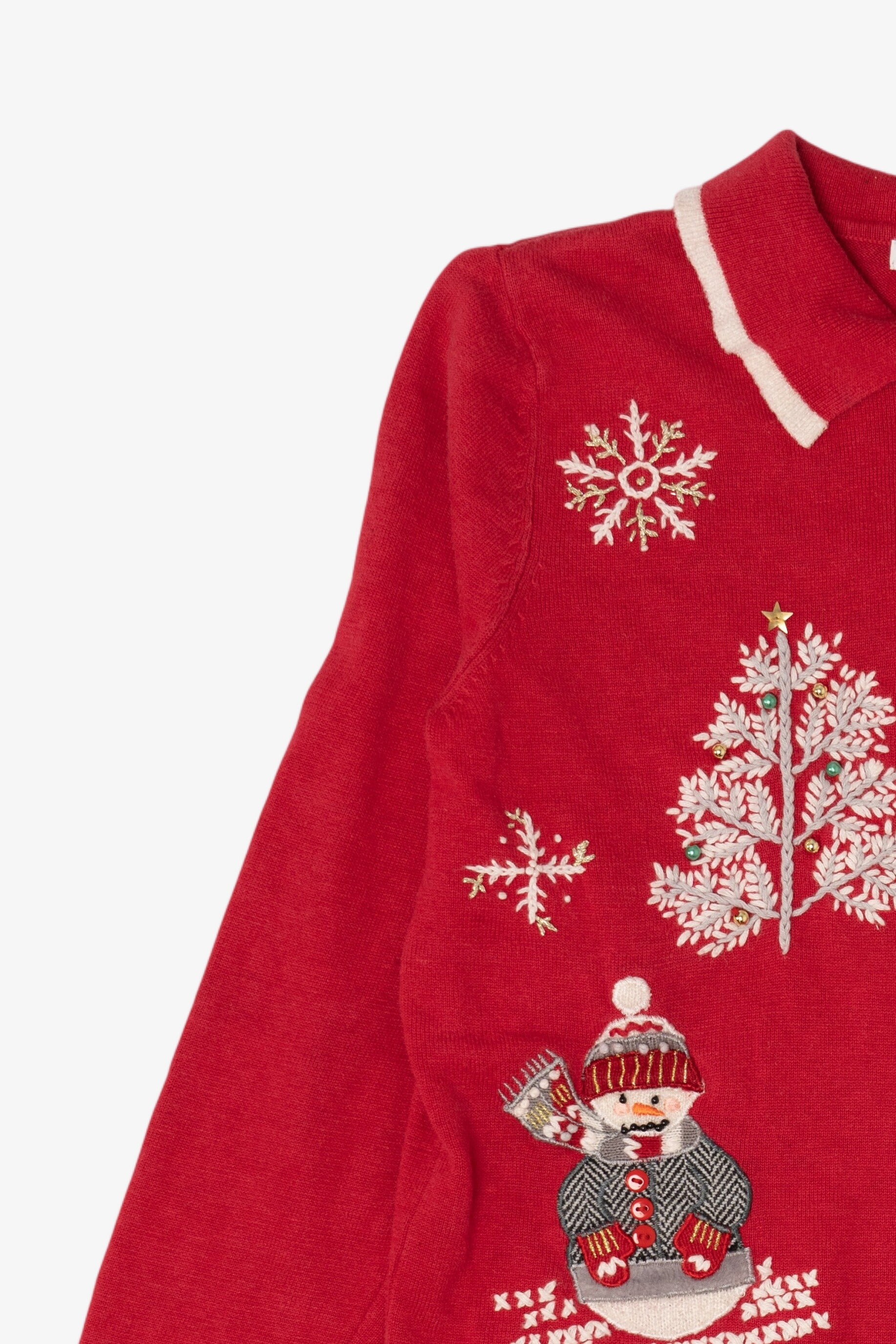 Vintage Red Mercer Street Snowmen Ugly Christmas Cardigan (2000s)