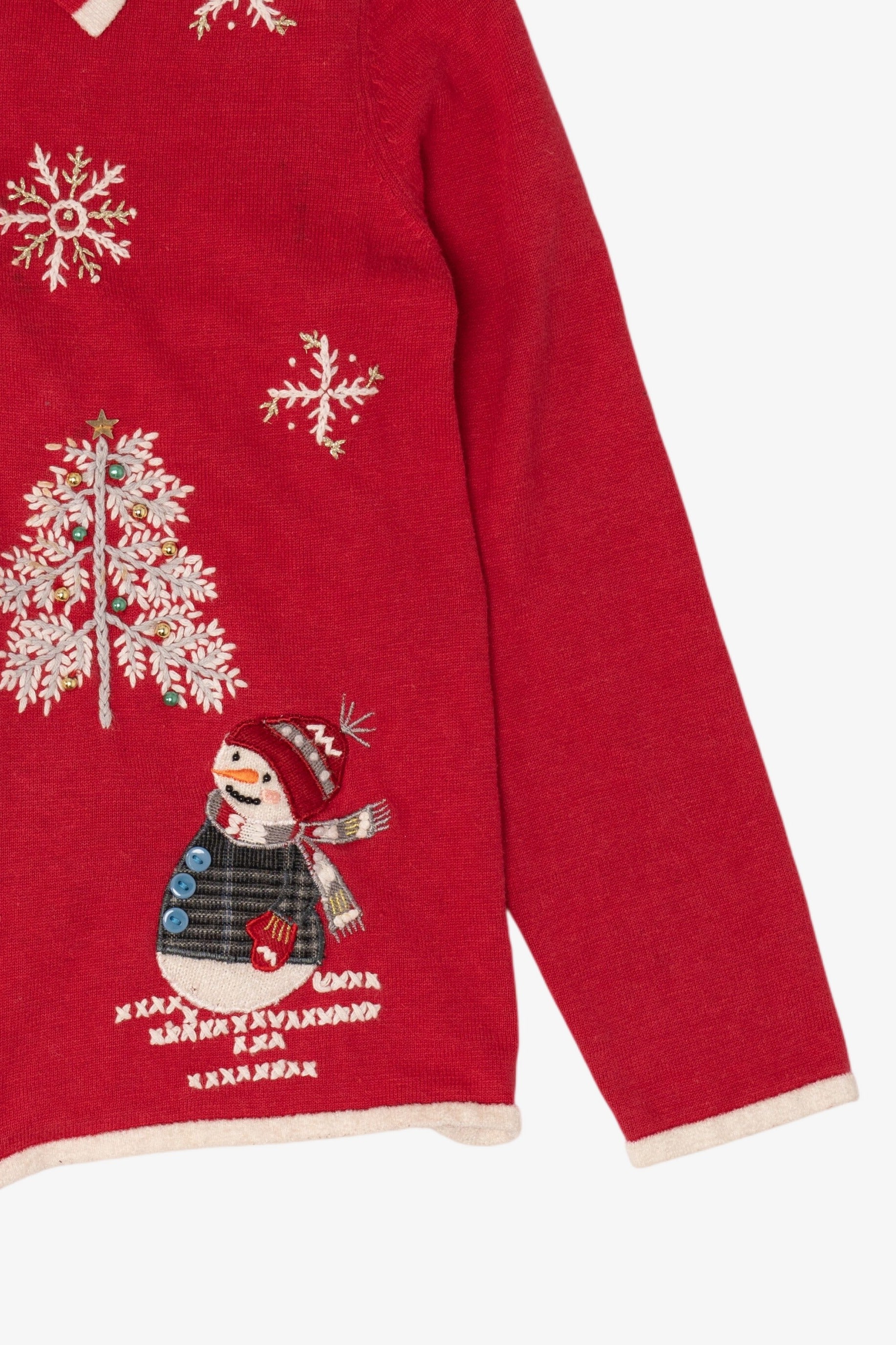 Vintage Red Mercer Street Snowmen Ugly Christmas Cardigan (2000s)