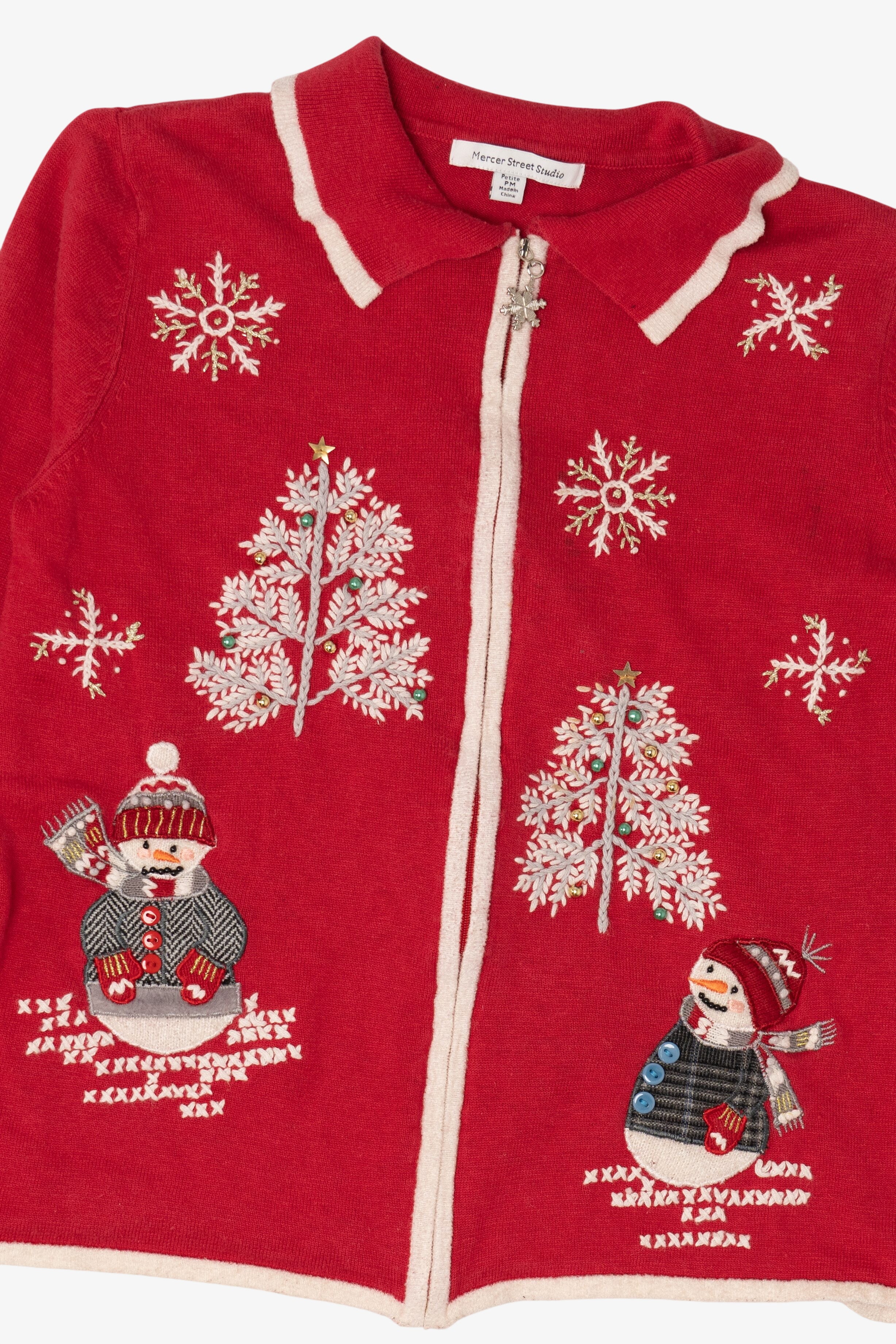 Vintage Red Mercer Street Snowmen Ugly Christmas Cardigan (2000s)