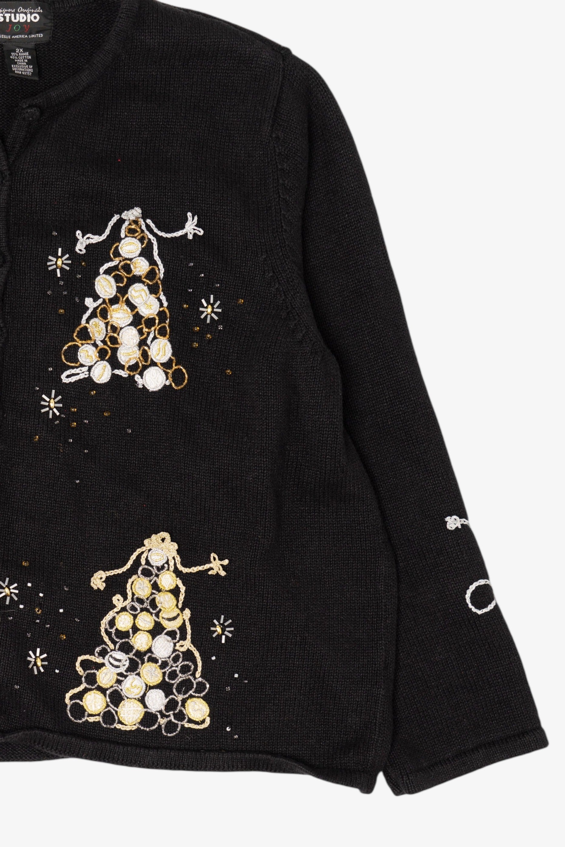 Vintage Black Designers Originals Studio Trees Ugly Christmas Cardigan (1990s)