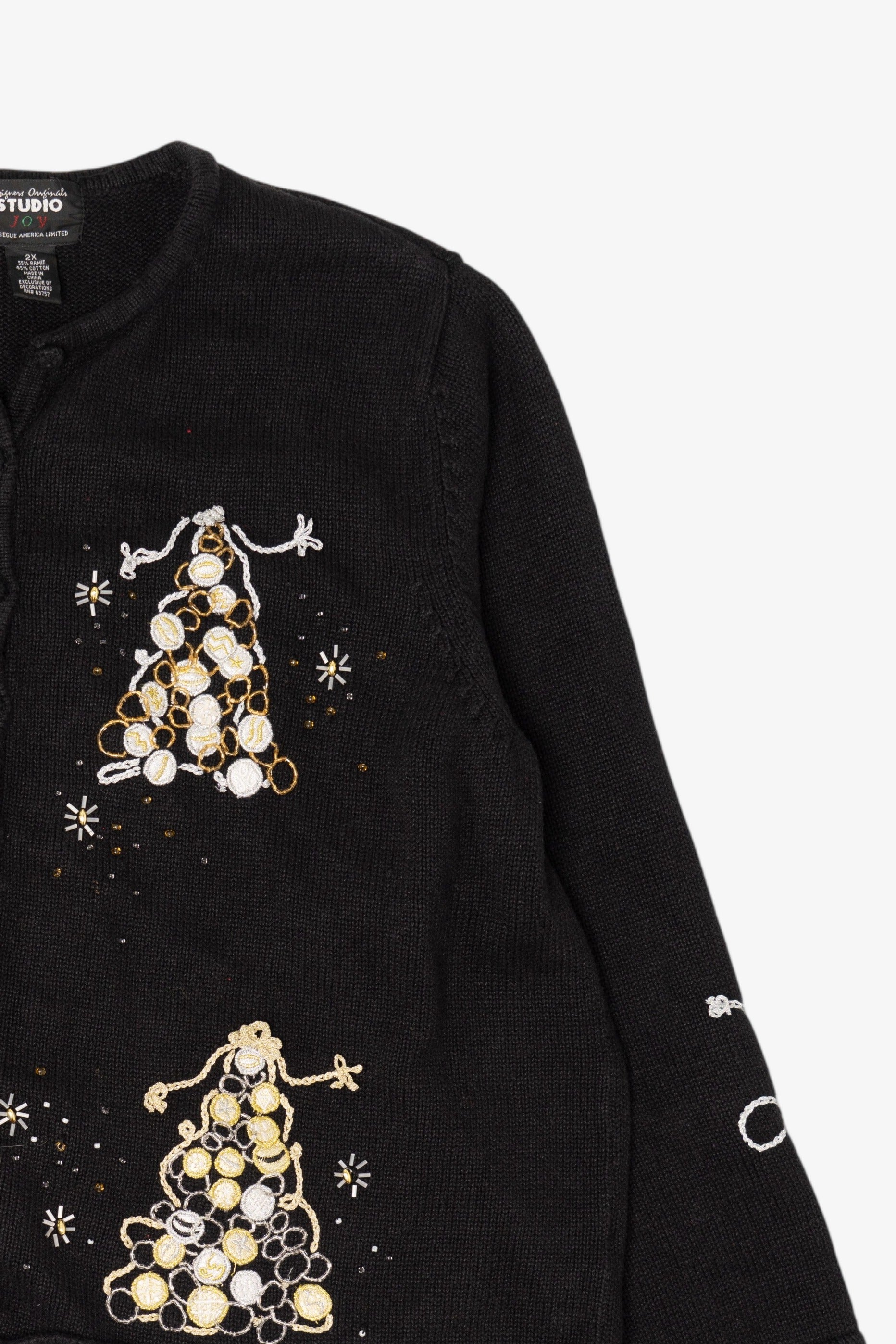 Vintage Black Designers Originals Studio Trees Ugly Christmas Cardigan (1990s)