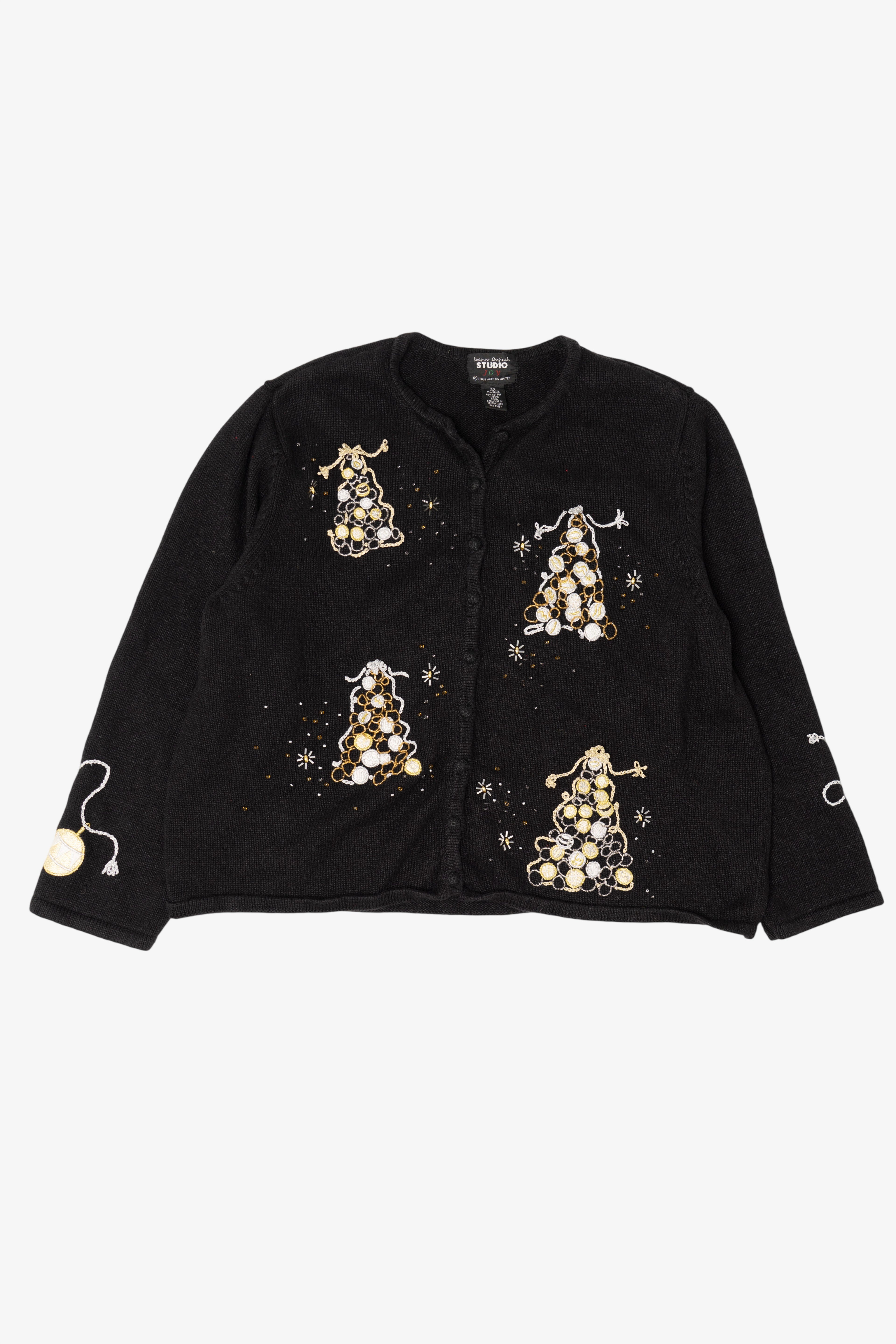 Vintage Black Designers Originals Studio Trees Ugly Christmas Cardigan (1990s)