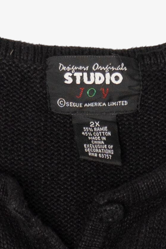 Vintage Black Designers Originals Studio Trees Ugly Christmas Cardigan (1990s)