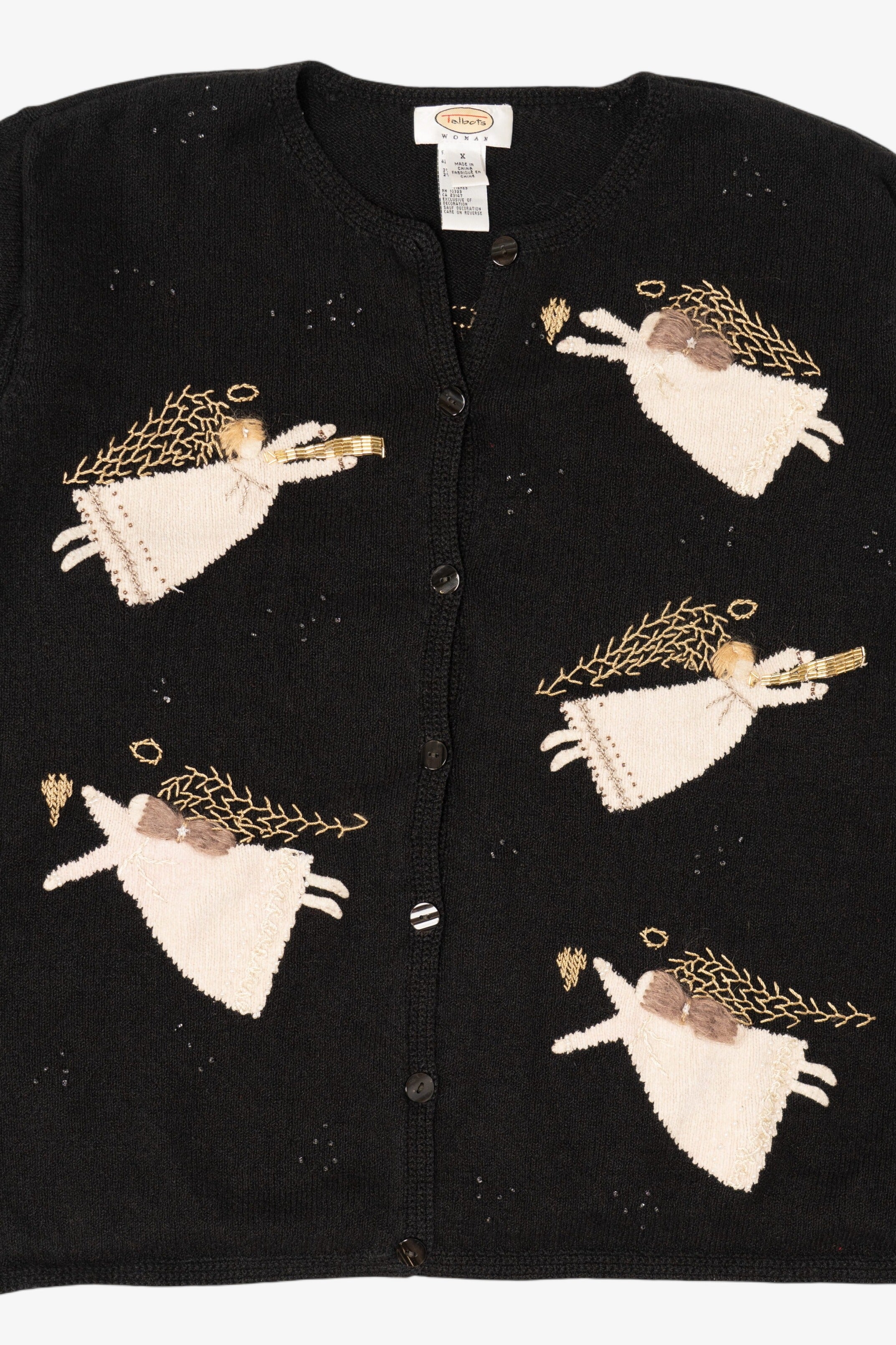 Vintage Black Talbots Angels Ugly Christmas Cardigan (1990s)