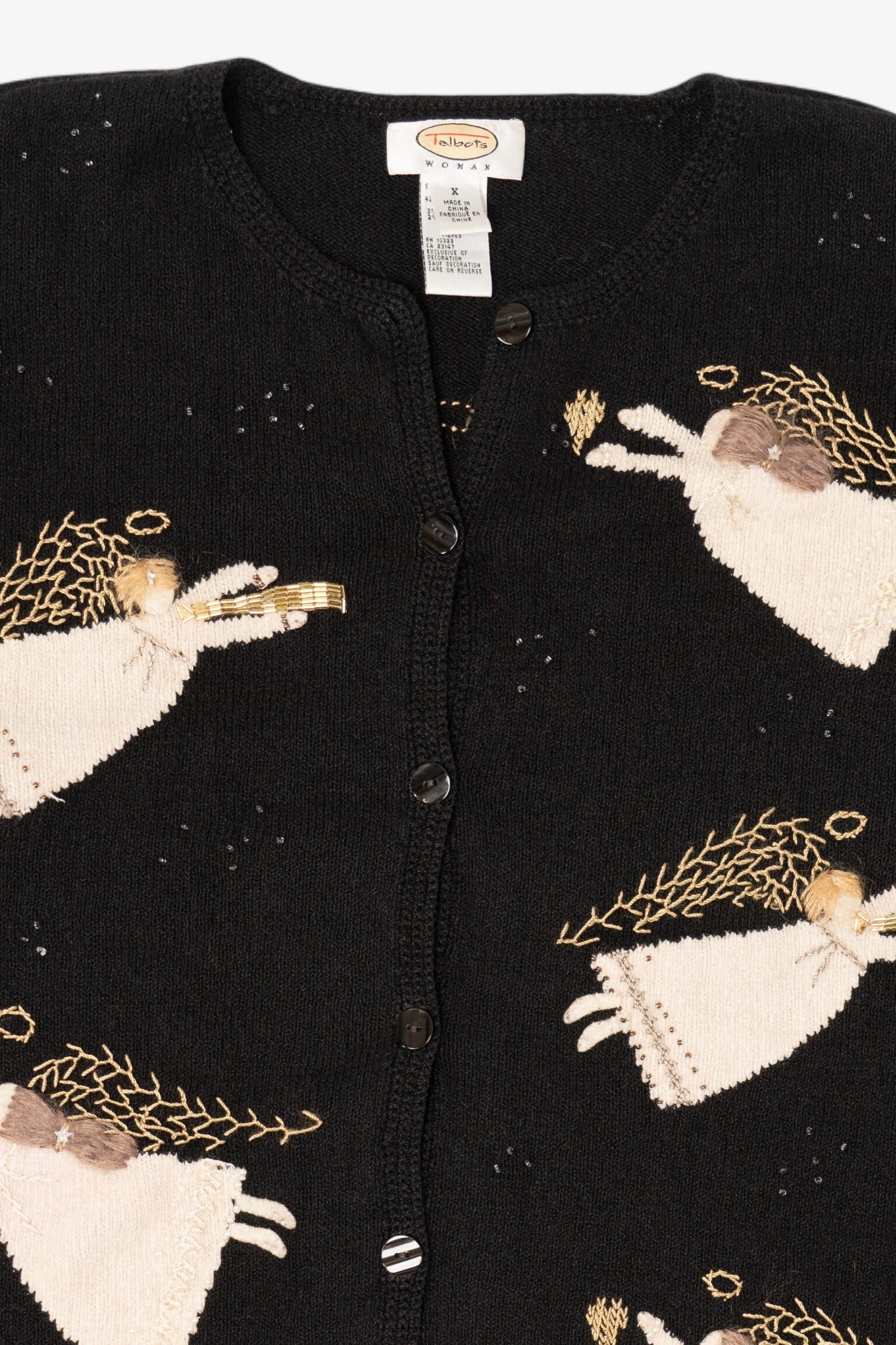 Vintage Black Talbots Angels Ugly Christmas Cardigan (1990s)