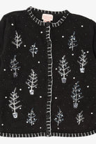 Vintage Black Basic Editions Trees Ugly Christmas Cardigan (1990s)