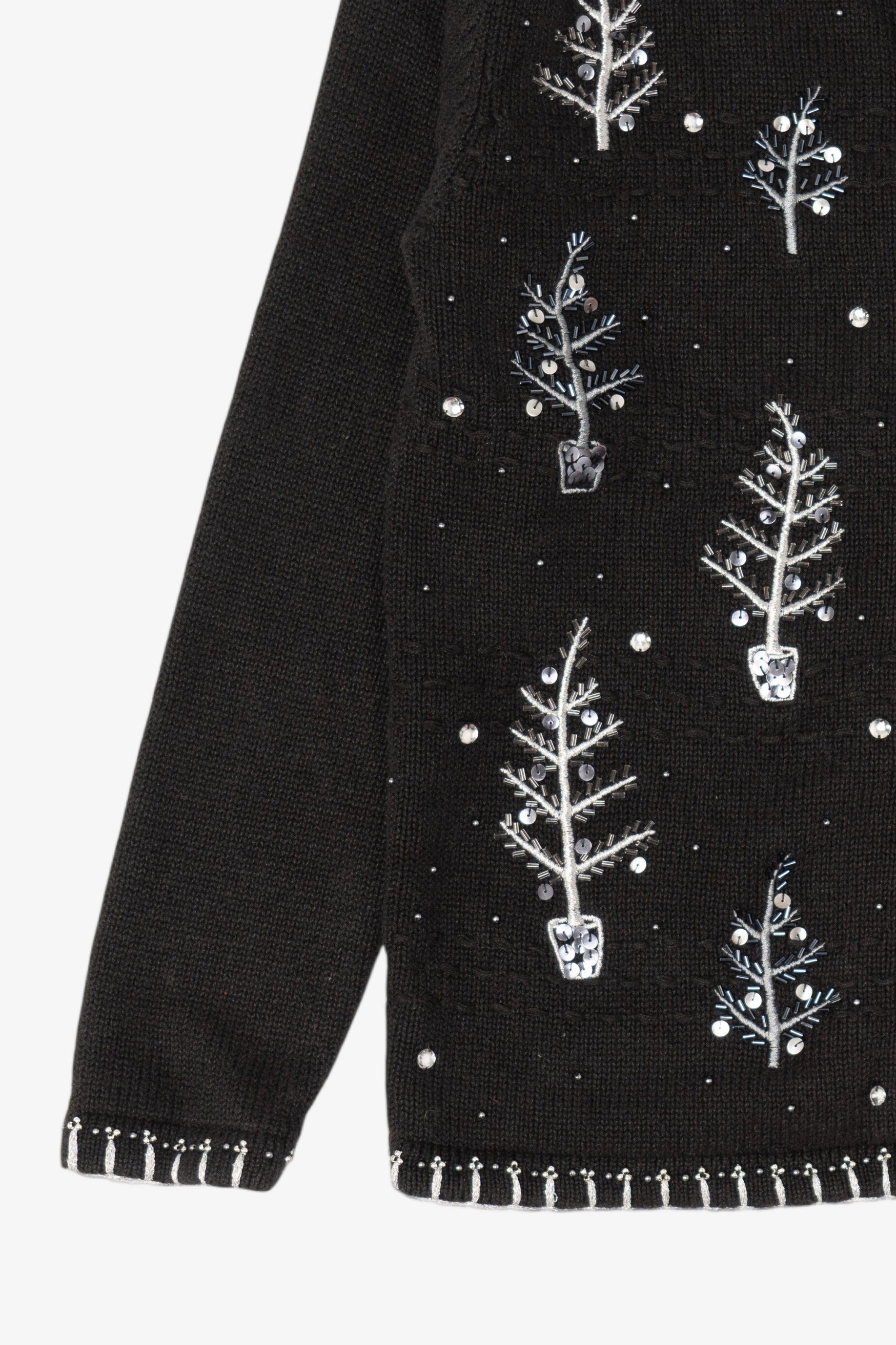 Vintage Black Basic Editions Trees Ugly Christmas Cardigan (1990s)