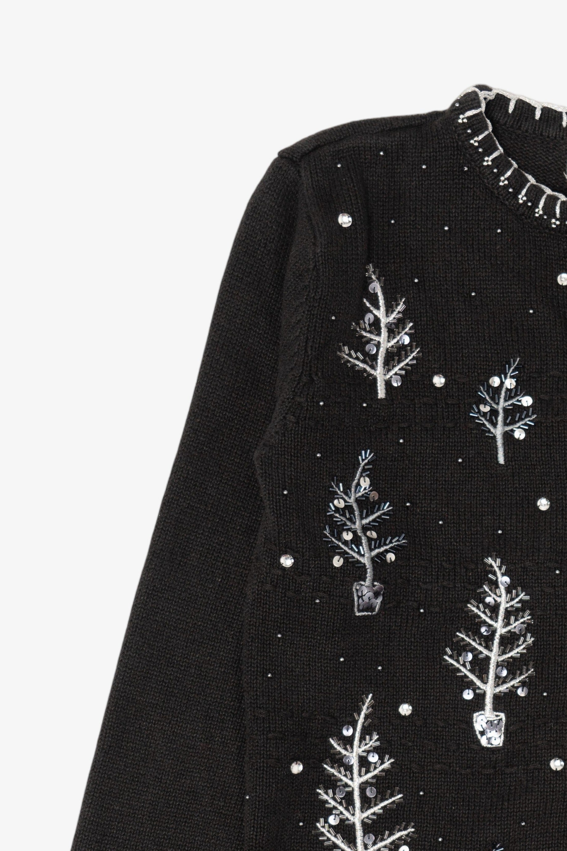 Vintage Black Basic Editions Trees Ugly Christmas Cardigan (1990s)